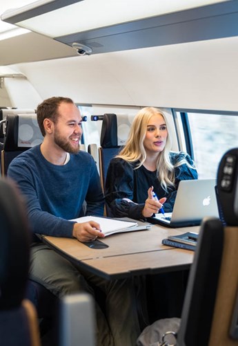 studenter som pratar ombord på tåget